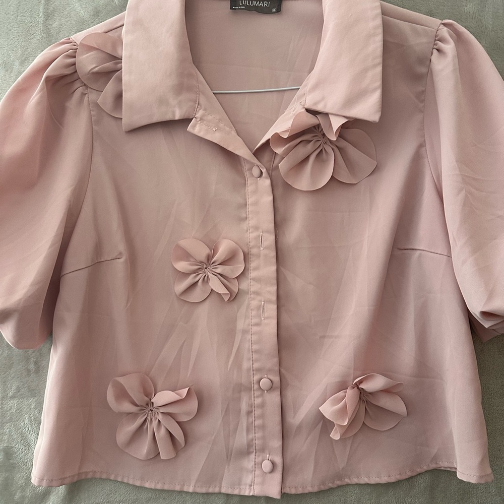 Lulumari‎ Pink Boxy Blouse with Notched Collar Size Medium